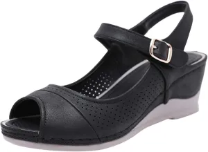 oiangi Women Sandals 2023 Summer Fashion Fish Mouth Open Toe Wedge Sandal Comfortable Ankle Straps Buckle Platform Sandalias Breathable Mesh Beach Shoes