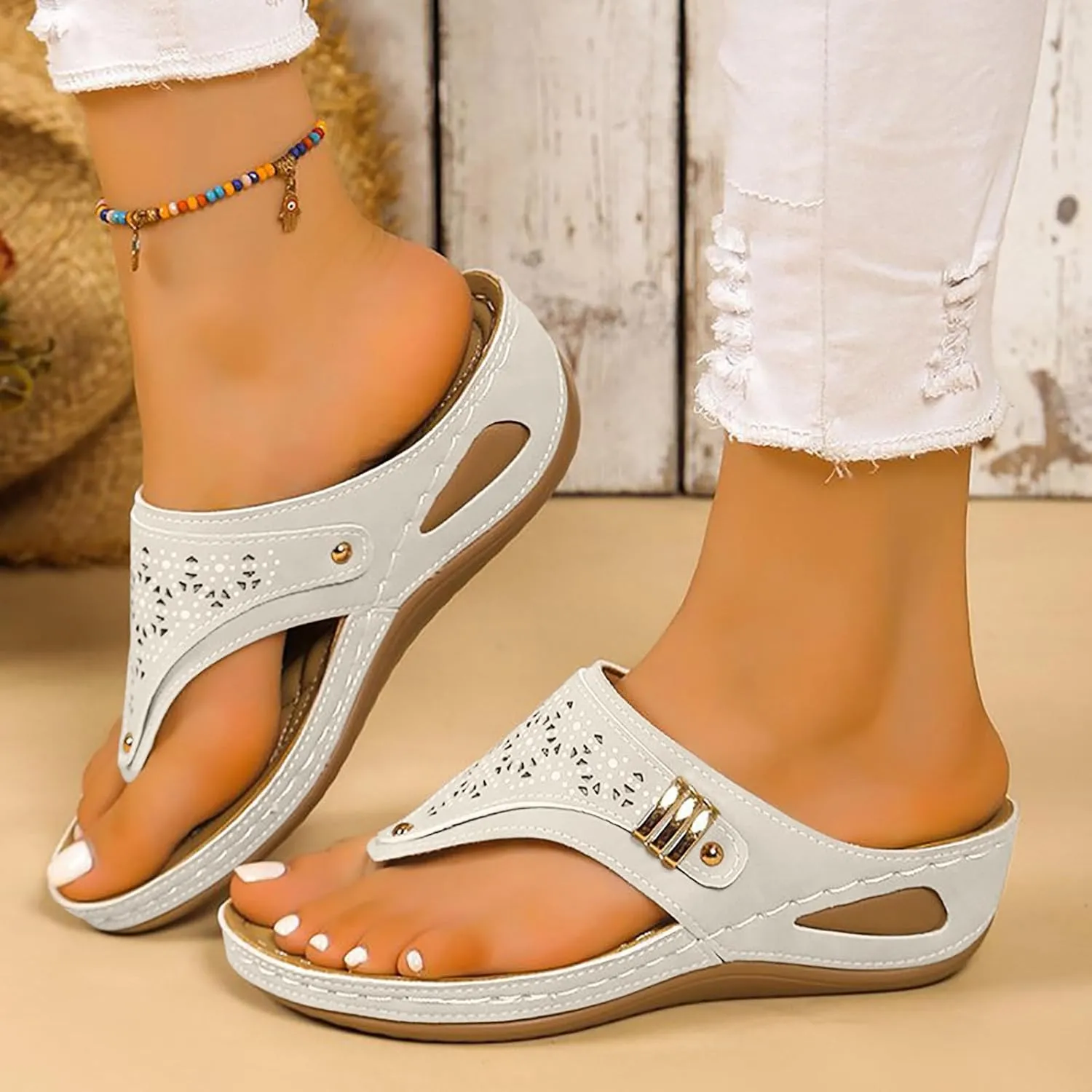 Orthopedic Sandals for Women,Womens Cushion Flip Flops 2025 Summer Dressy Casual Walking Sandals for Women with Arch Support Summer Comfortable Slip On Flip Flops Vacation Sandals