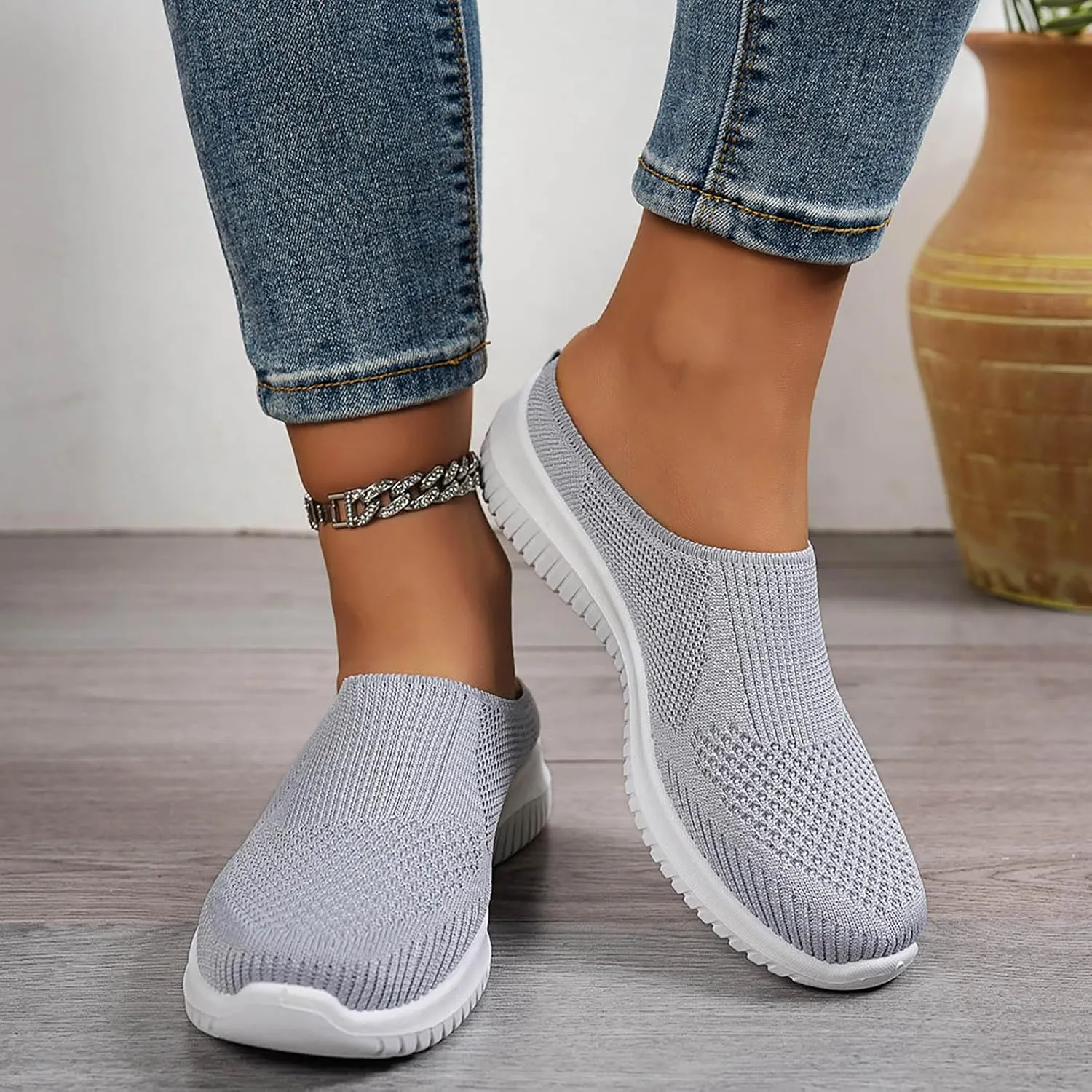 Orthopedic Sneakers for Women 2025 New Walking Sneakers Summer Slip-On Mule Shoes Mesh Hollow Out Shoes with Arch-Support Breathable Slippers Closed Toe Slides for All Day Wear
