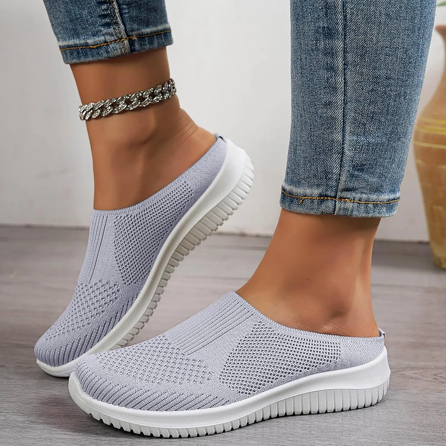 Orthopedic Sneakers for Women 2025 New Walking Sneakers Summer Slip-On Mule Shoes Mesh Hollow Out Shoes with Arch-Support Breathable Slippers Closed Toe Slides for All Day Wear