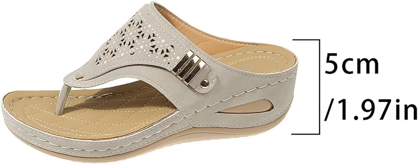 Orthopedic Wedge Sandals for Women 2025 Dressy Summer,Comfortable Casual Flats Flip Flops Ladies Outdoor Slides Slippers Arch Support Slip-on Beach Boho Platform Walking Shoes