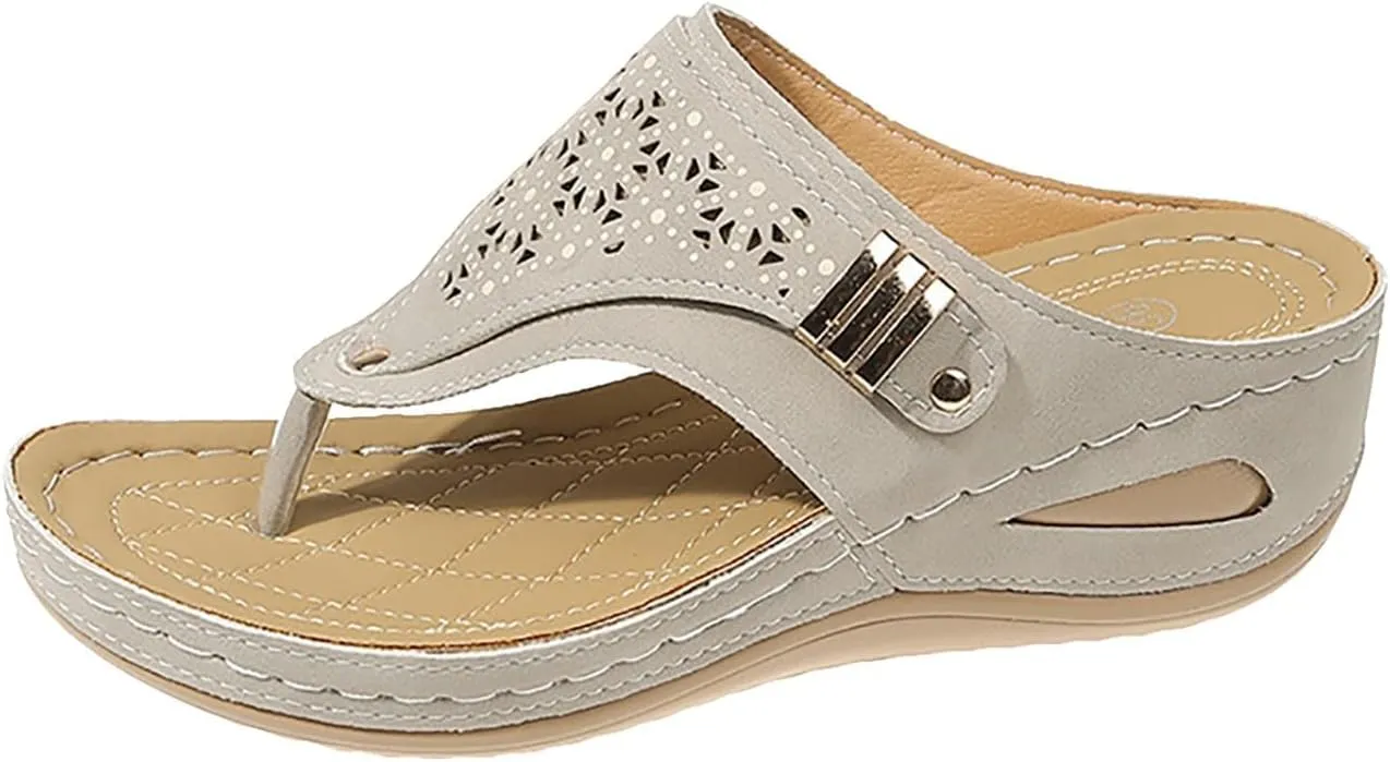 Orthopedic Wedge Sandals for Women 2025 Dressy Summer,Comfortable Casual Flats Flip Flops Ladies Outdoor Slides Slippers Arch Support Slip-on Beach Boho Platform Walking Shoes