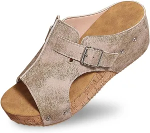 Orthopedic Wedge Sandals for Women Comfortable Open Toe Slip On Slides Casual Platform Summer Slippers Cork Heeled Sandal Beach Vacation Shoes Boho Ankle Strap Shoe