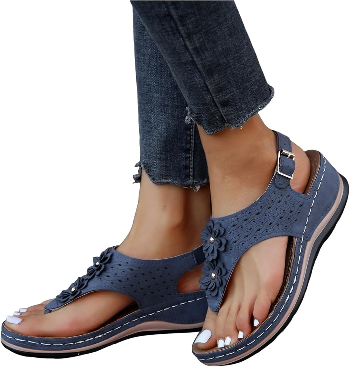 Orthopedic Wedge Sandals for Women Dressy Summer Comfortable Walking Sandals with Arch Support Casual Orthotic Slides Shoes