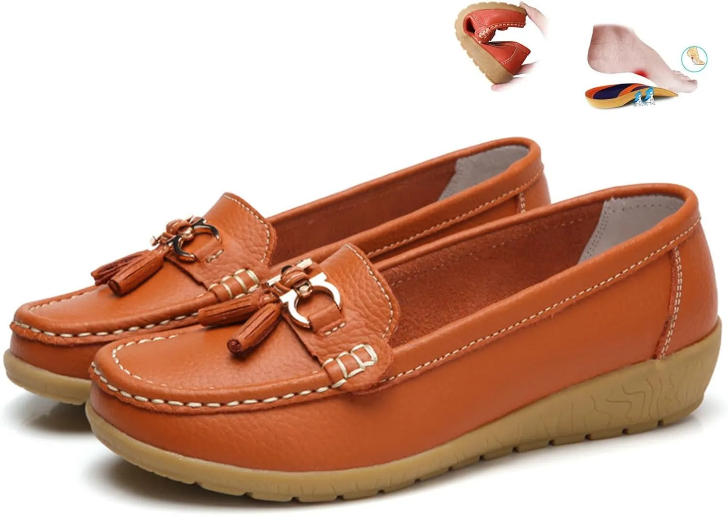 Orthopedic Women Breathable Leather Loafers Slip On Comfortable Walking Shoes for Work Casual Wear with Arch