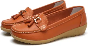 Orthopedic Women Breathable Leather Loafers Slip On Comfortable Walking Shoes for Work Casual Wear with Arch
