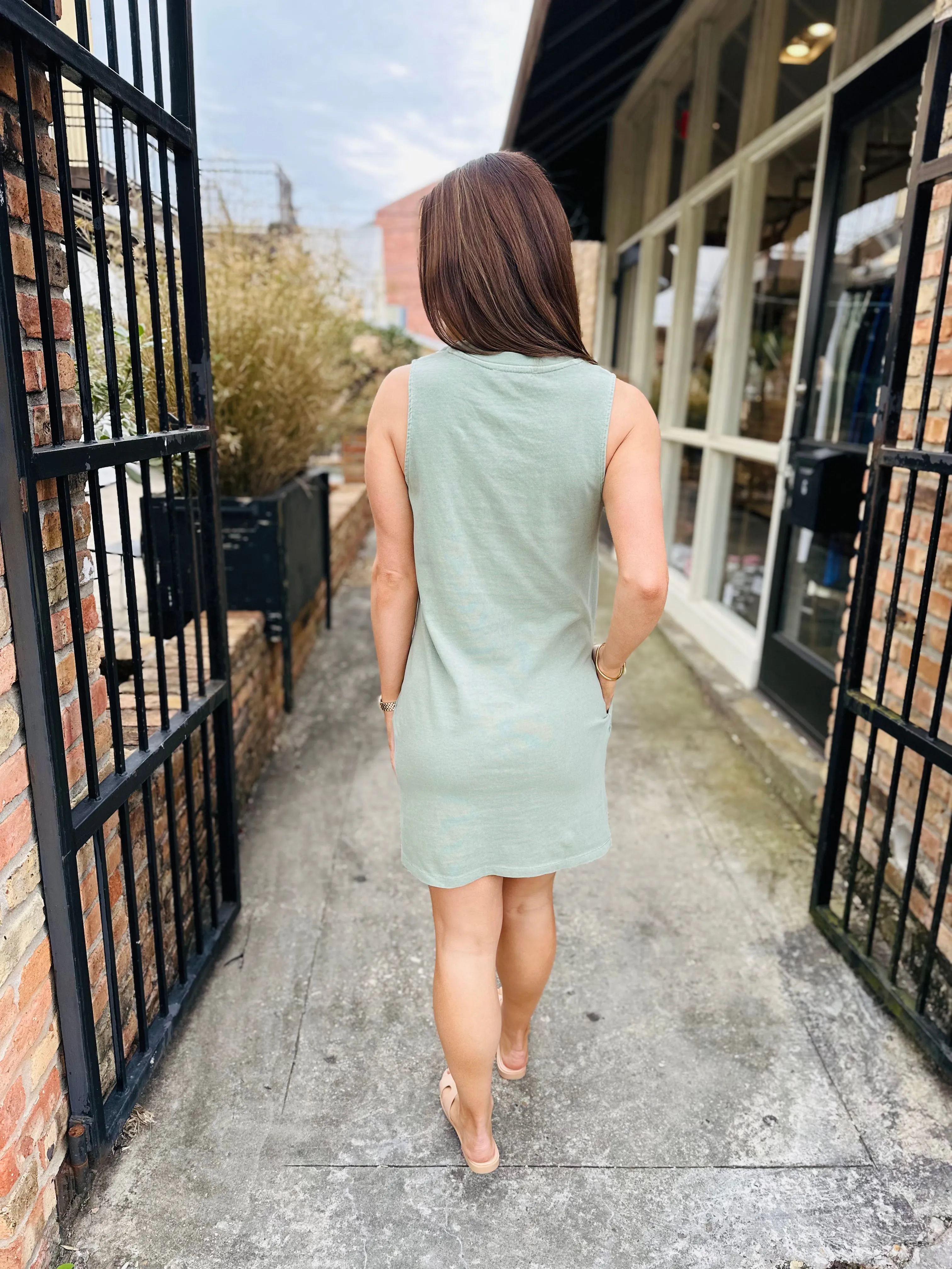 Peter Sleeveless Pocket Dress- Sage Green
