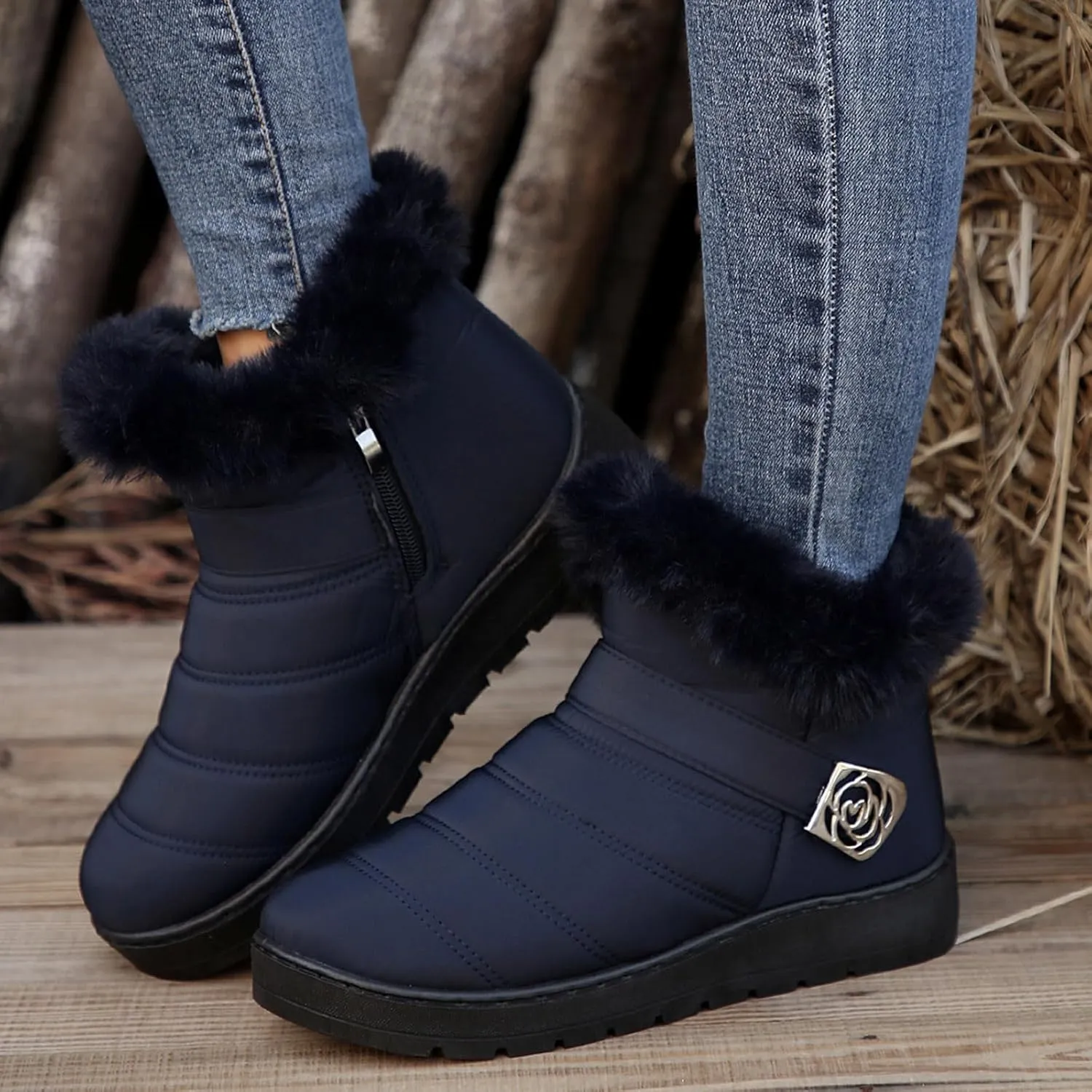 Platform Boots Snow Boots for Women Winter Warm Waterproof Plush Insulation Flat Bottom Short Boots Comfy Outdoor