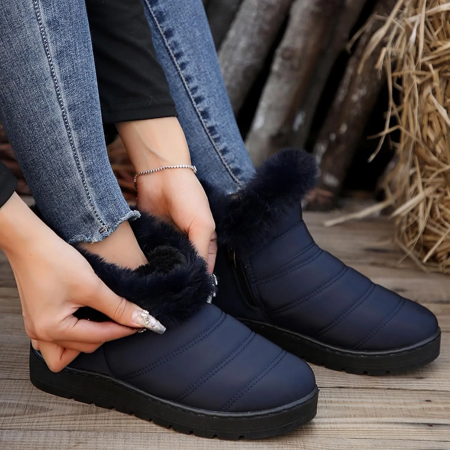 Platform Boots Snow Boots for Women Winter Warm Waterproof Plush Insulation Flat Bottom Short Boots Comfy Outdoor