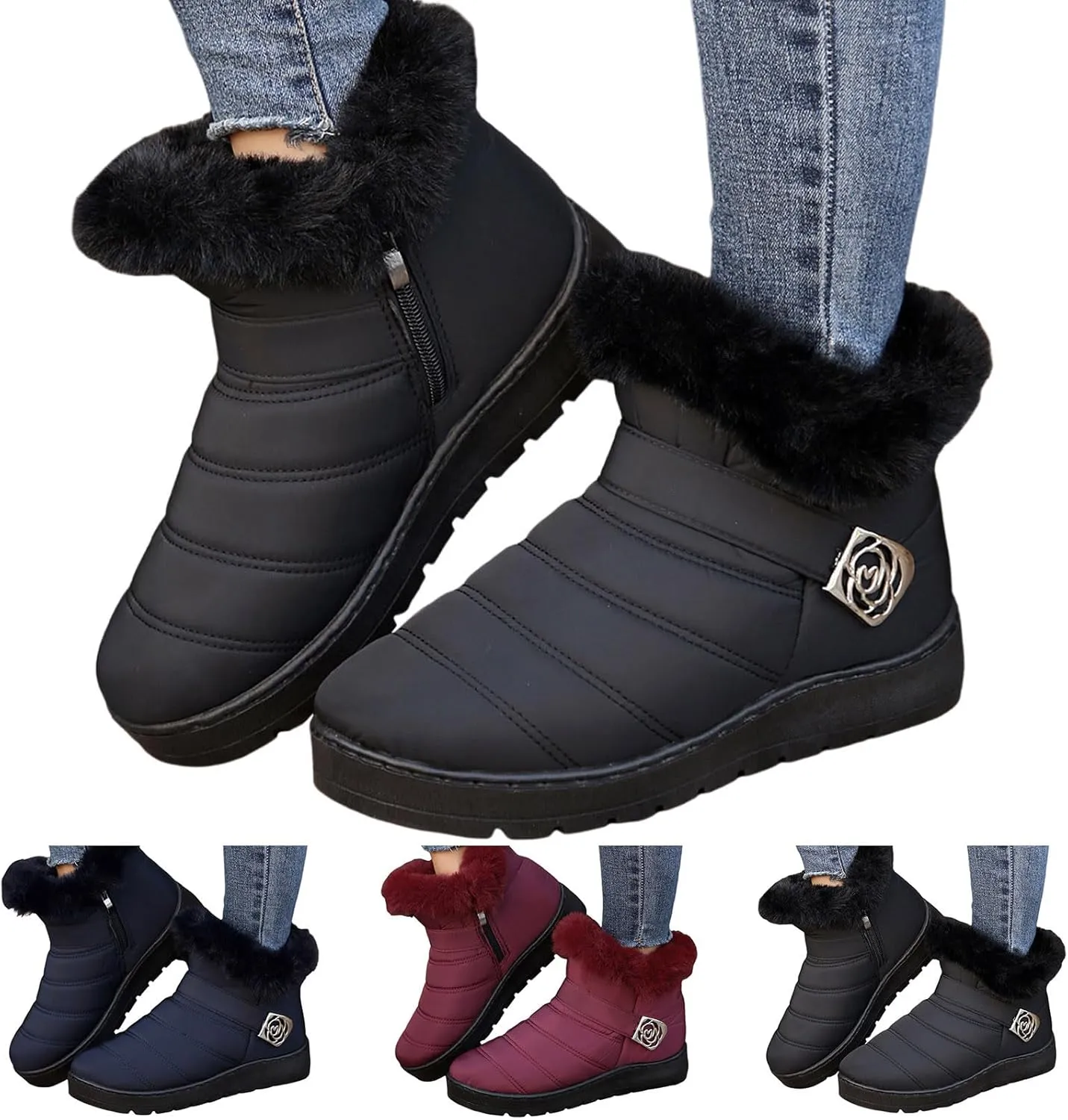 Platform Boots Snow Boots for Women Winter Warm Waterproof Plush Insulation Flat Bottom Short Boots Comfy Outdoor