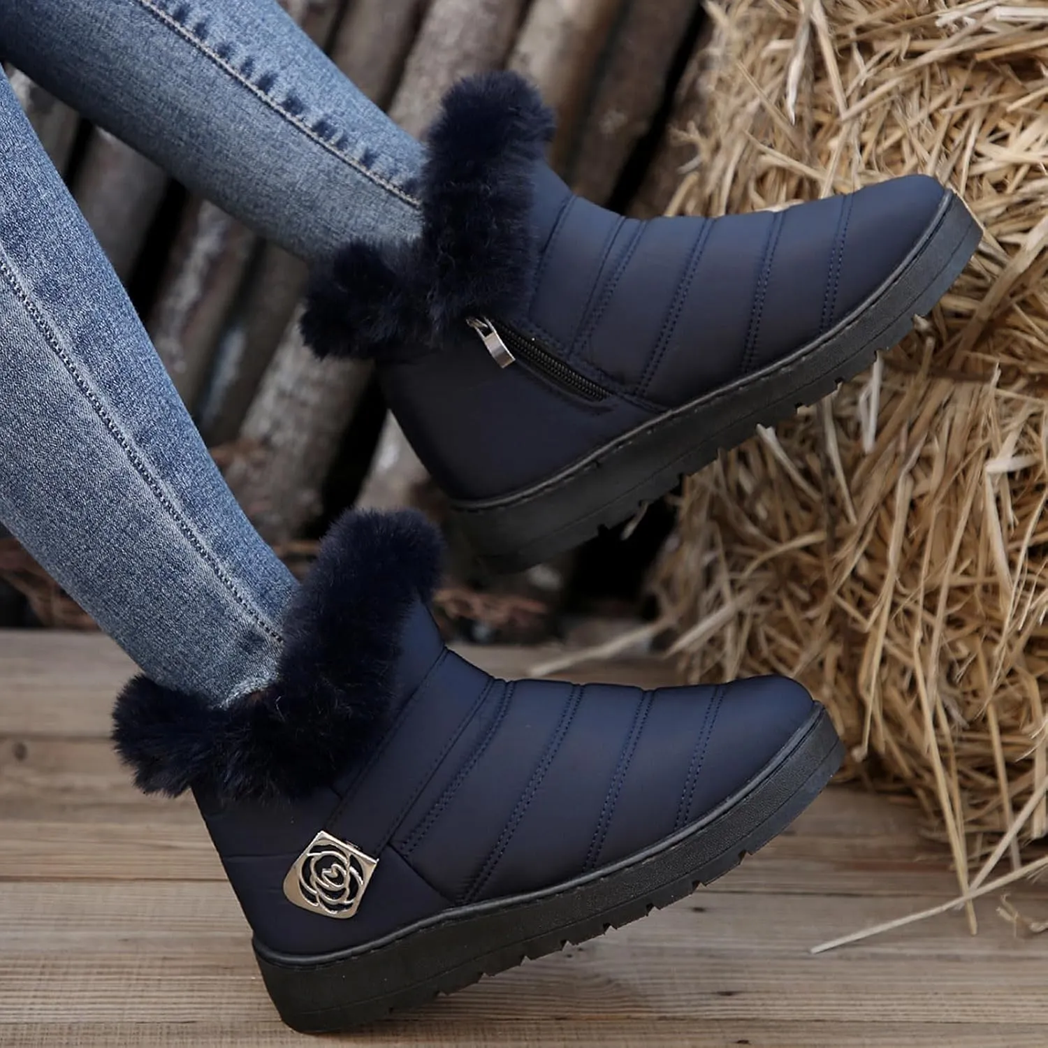 Platform Boots Snow Boots for Women Winter Warm Waterproof Plush Insulation Flat Bottom Short Boots Comfy Outdoor