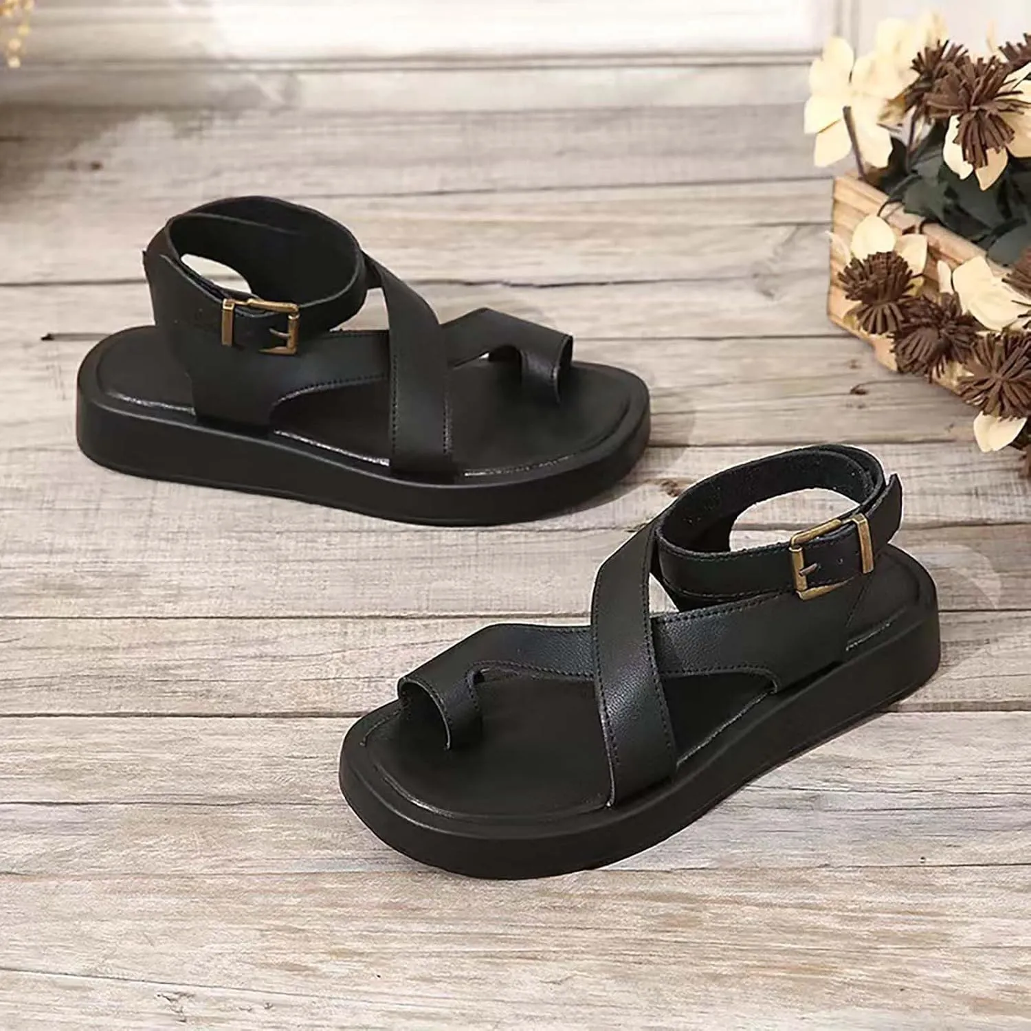 Platform Sandals Women Dressy Comfortable Flip Flops with Ankle Strap T-Strap Soft Cushion Beach Shoes Walking Slippers