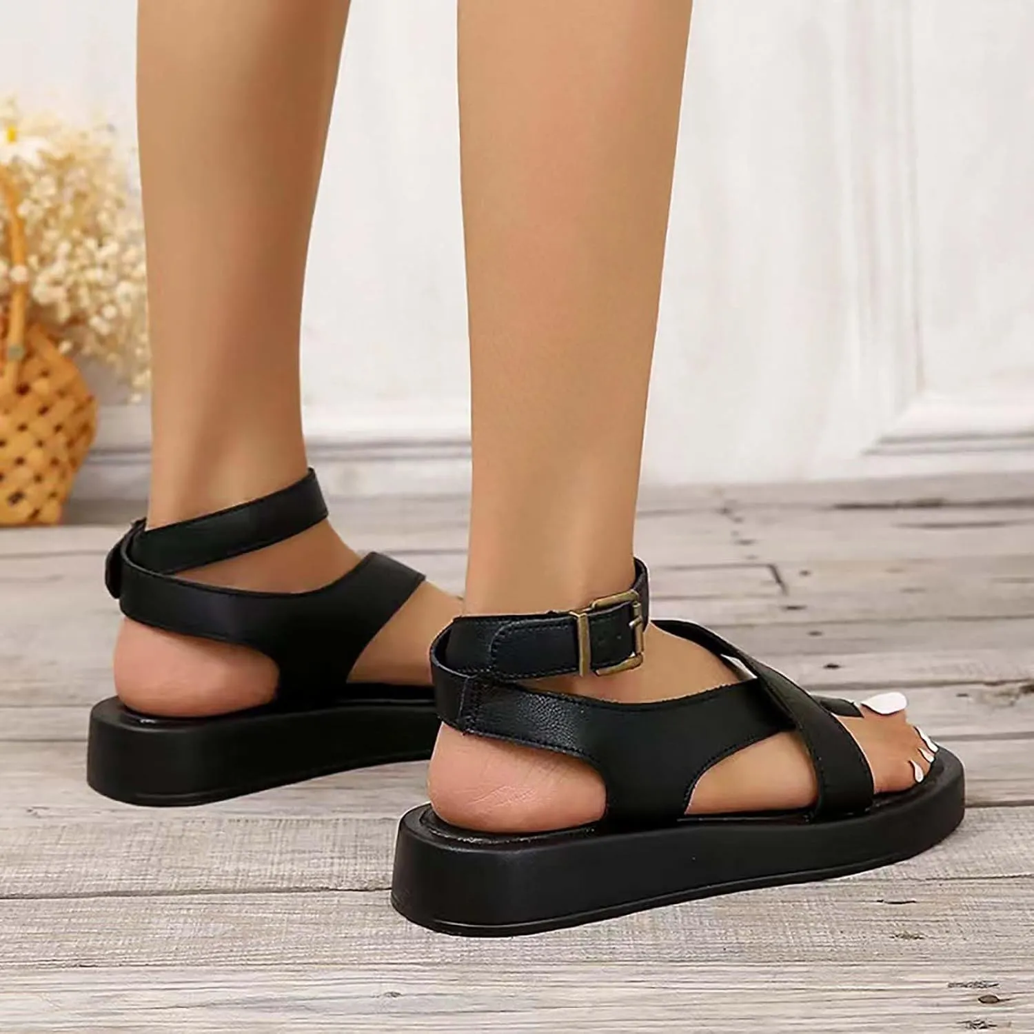 Platform Sandals Women Dressy Comfortable Flip Flops with Ankle Strap T-Strap Soft Cushion Beach Shoes Walking Slippers