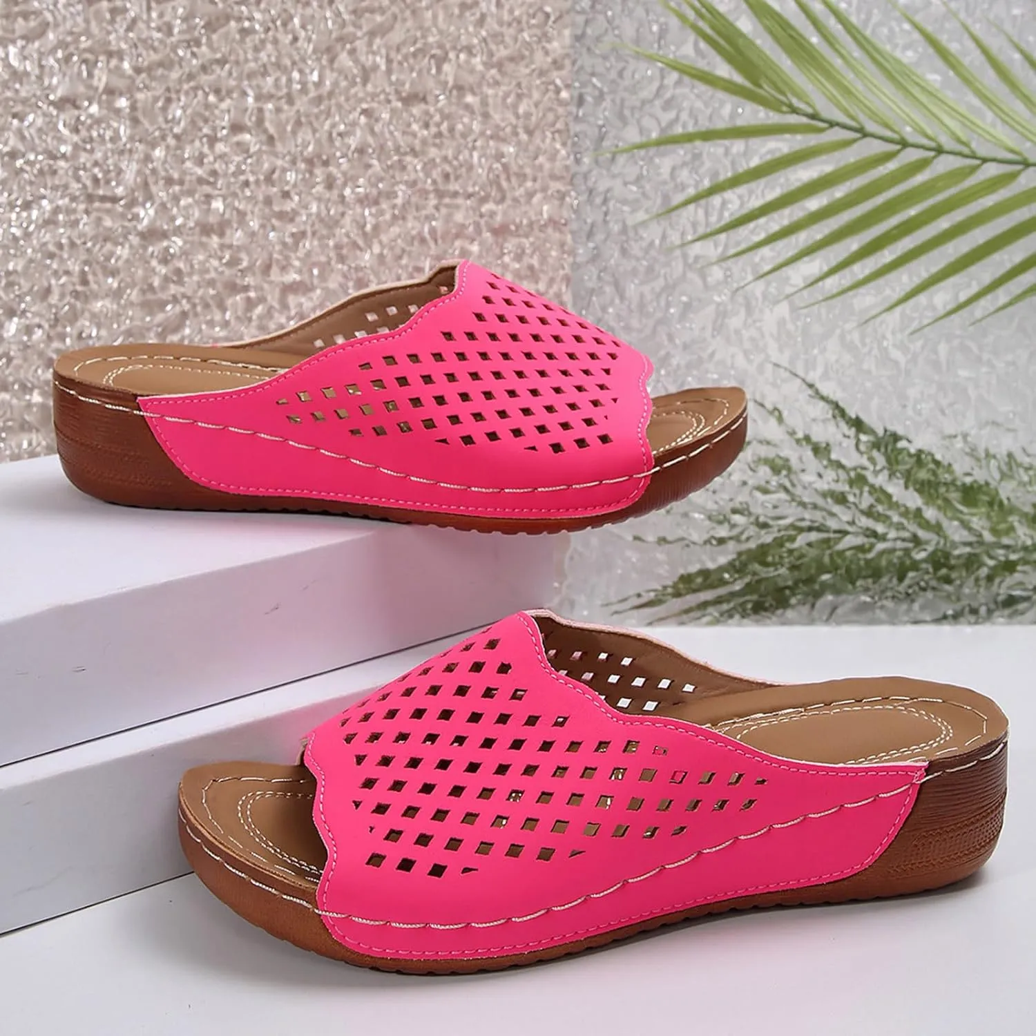 Platform Sandals Women Fashion Wedge Sandal Summer Dressy Open Toes Black Shoes with Arch Support Slip On Walking Shoe