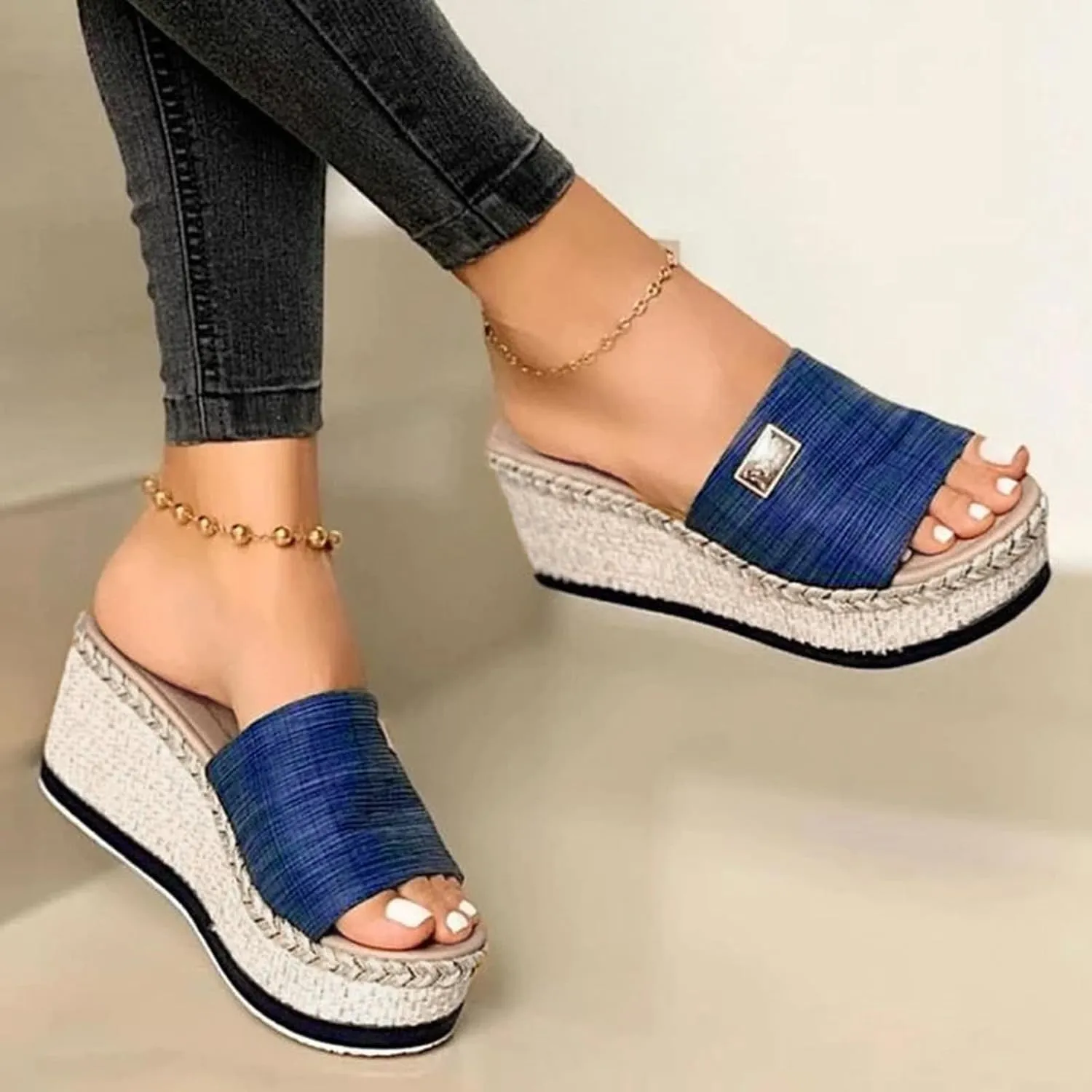 Platform Sandals Women Fashion Wedges Sandals Casual Dressy Summer High Heels Open Toe Espadrilles Sandals Slip on Shoes
