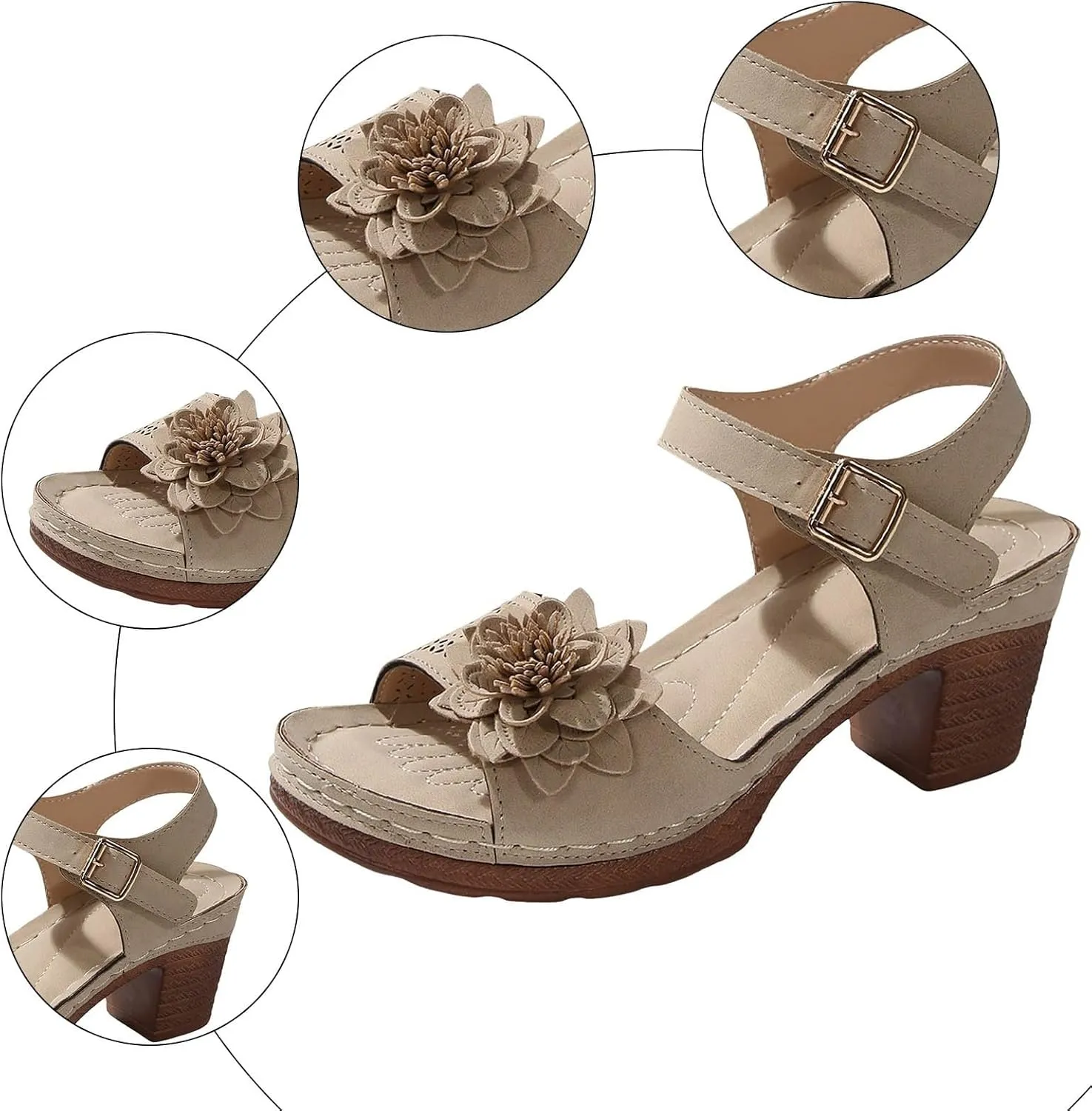 Platform Wedge Sandals for Women 2025 Dressy Summer Ankle Strap Wedges Casual Hollow Out Open Toe Low Heel Comfortable Sandal Work Sandals for Women Office Breathable Dress Shoes
