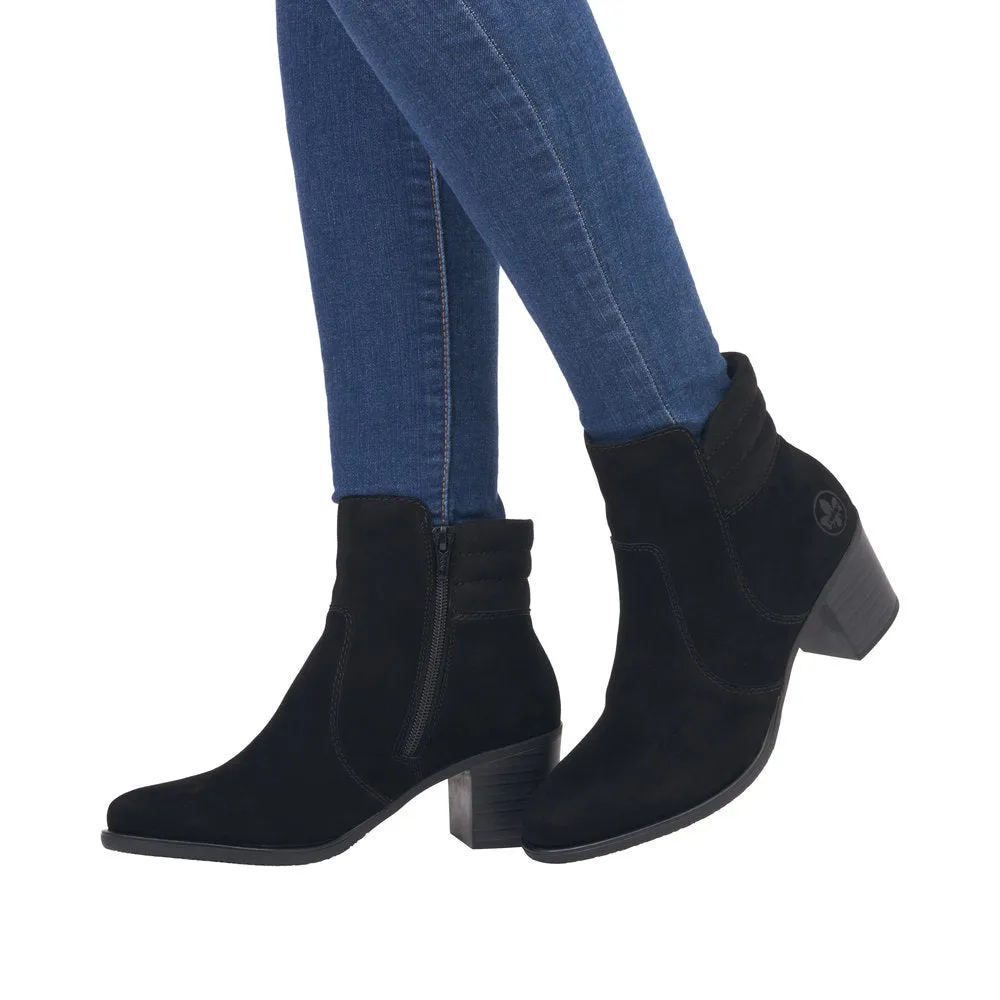Rieker Y2058-00 Ladies Black Suede Side Zip Ankle Boots
