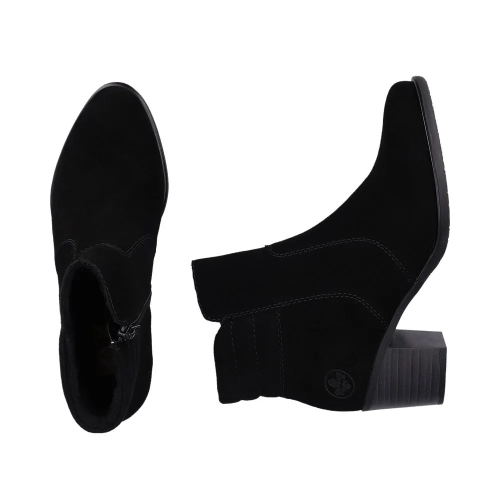 Rieker Y2058-00 Ladies Black Suede Side Zip Ankle Boots