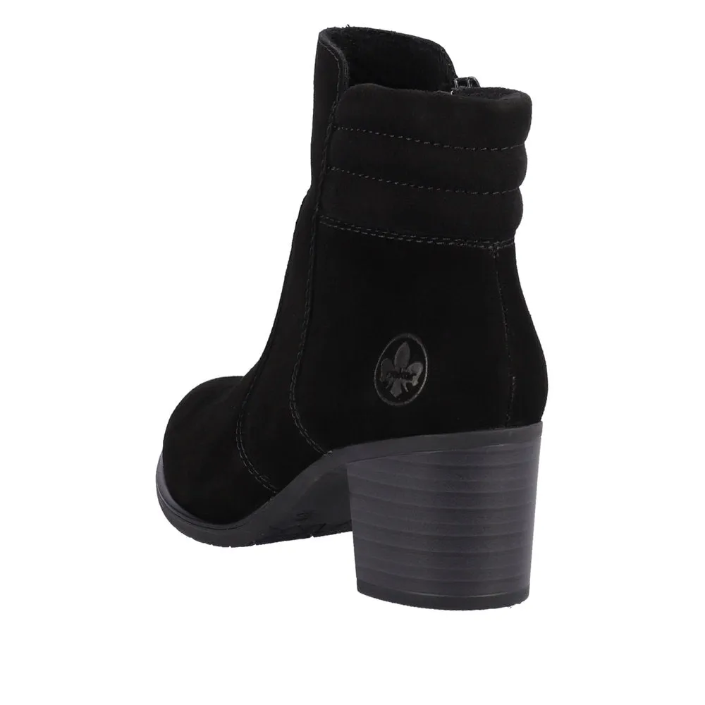 Rieker Y2058-00 Ladies Black Suede Side Zip Ankle Boots