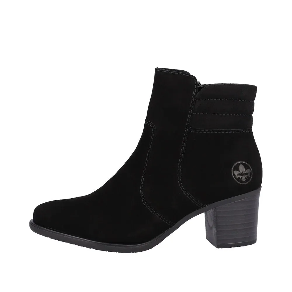 Rieker Y2058-00 Ladies Black Suede Side Zip Ankle Boots