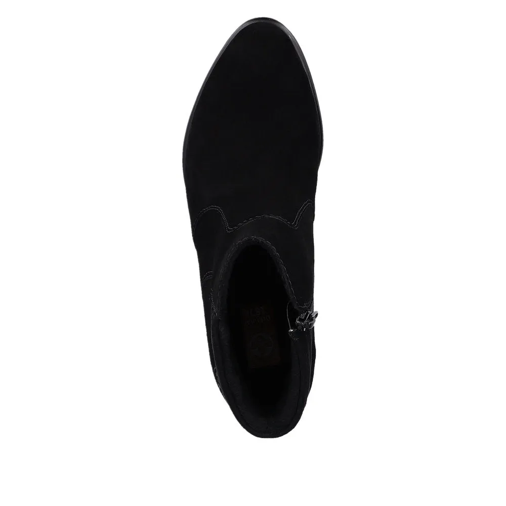 Rieker Y2058-00 Ladies Black Suede Side Zip Ankle Boots