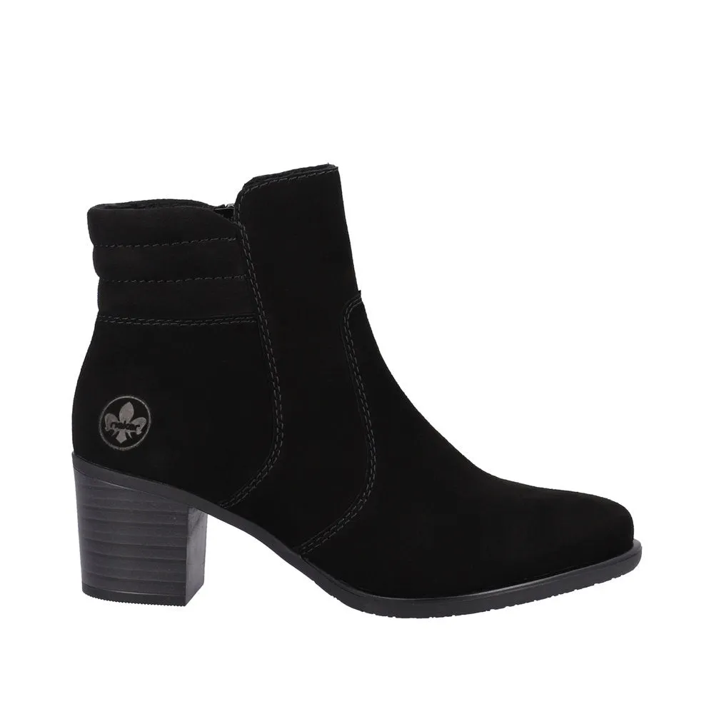 Rieker Y2058-00 Ladies Black Suede Side Zip Ankle Boots
