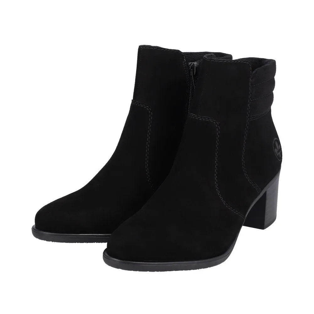 Rieker Y2058-00 Ladies Black Suede Side Zip Ankle Boots