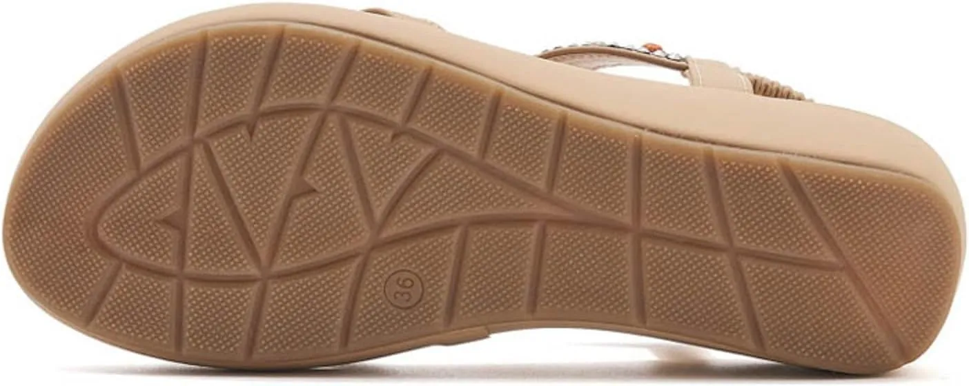 SACFOF Womens Sandals Arch Support Summer Beach Wedge Sandals Comfort Walking Elastic Strap Bohemian Sandals