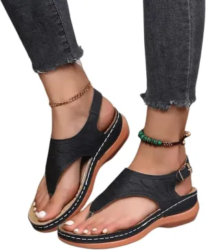 Sandals Women Dressy Summer Flat Arch Support Wide Width Orthopedic Slide Casual Walking Orthotic Flip Flops (Color : Black, Size : 6)