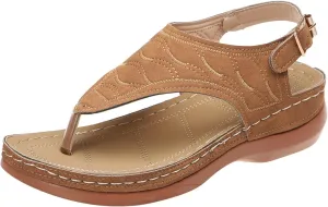 Sandals Women Dressy Summer Flat Arch Support Wide Width Orthopedic Slide Casual Walking Orthotic Flip Flops (Color : Brown, Size : 5)