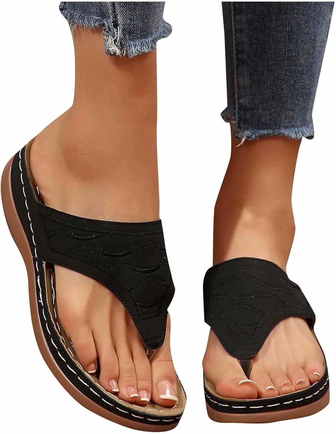 Sandals Women Wedge Shoes - Orthopedic Comfortable Arch Support Platform Womens Summer Dressy Flip Flop Casual Bunion Breathable