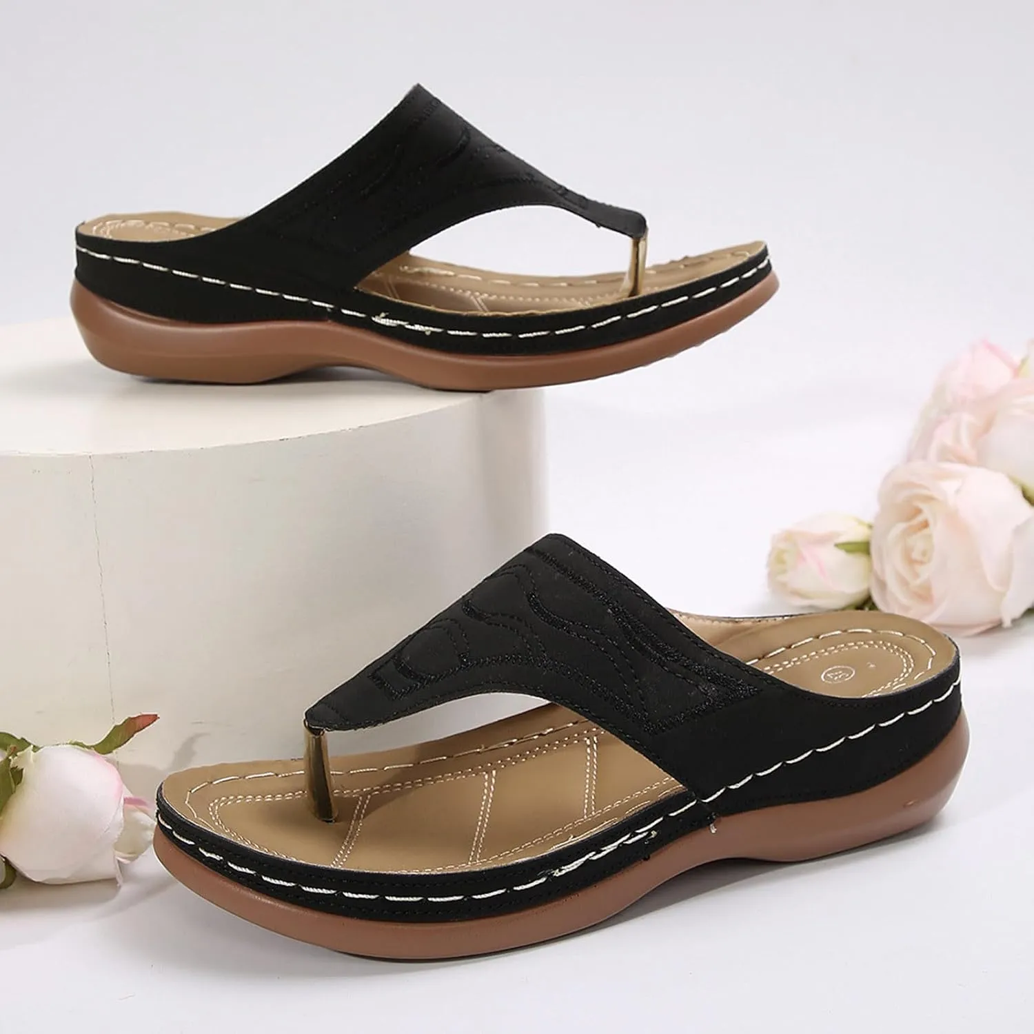 Sandals Women Wedge Shoes - Orthopedic Comfortable Arch Support Platform Womens Summer Dressy Flip Flop Casual Bunion Breathable