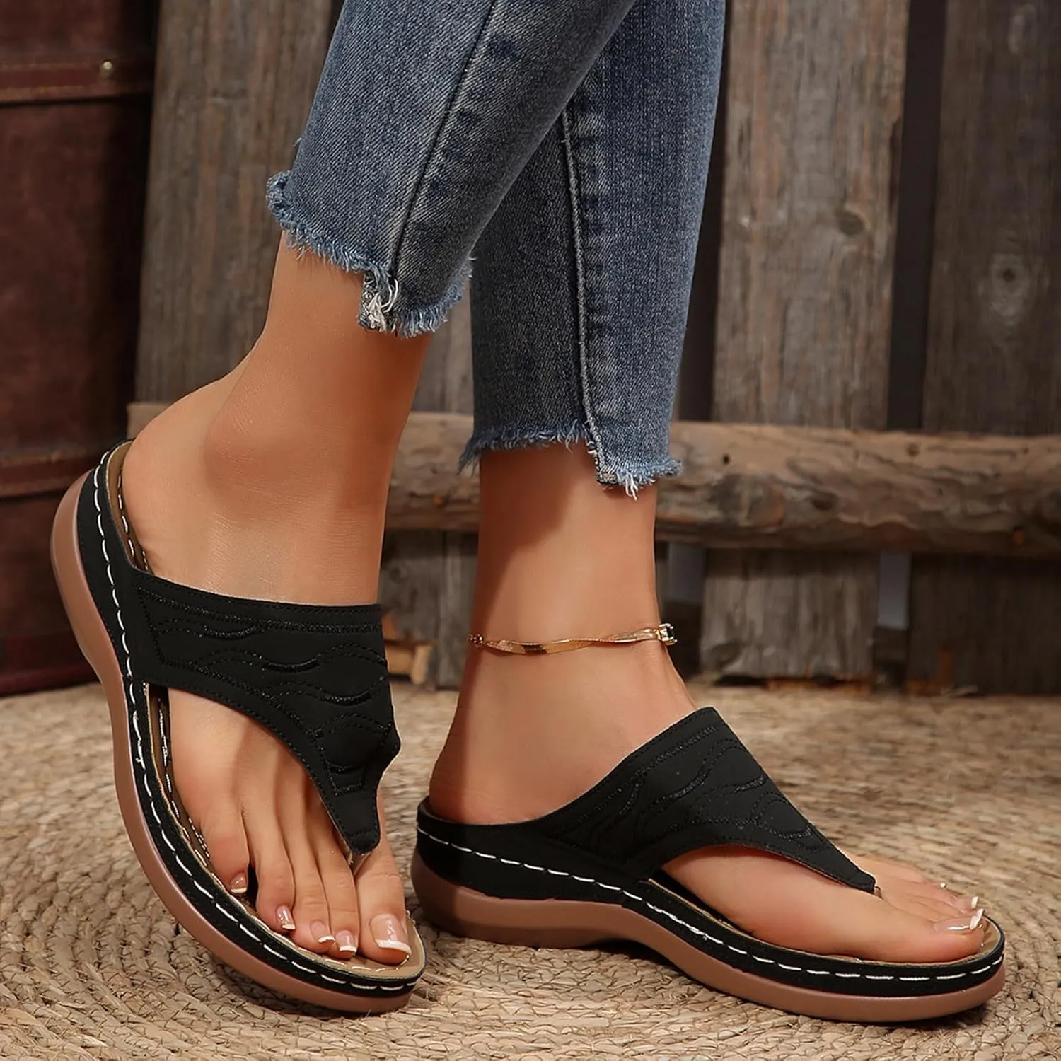 Sandals Women Wedge Shoes - Orthopedic Comfortable Arch Support Platform Womens Summer Dressy Flip Flop Casual Bunion Breathable