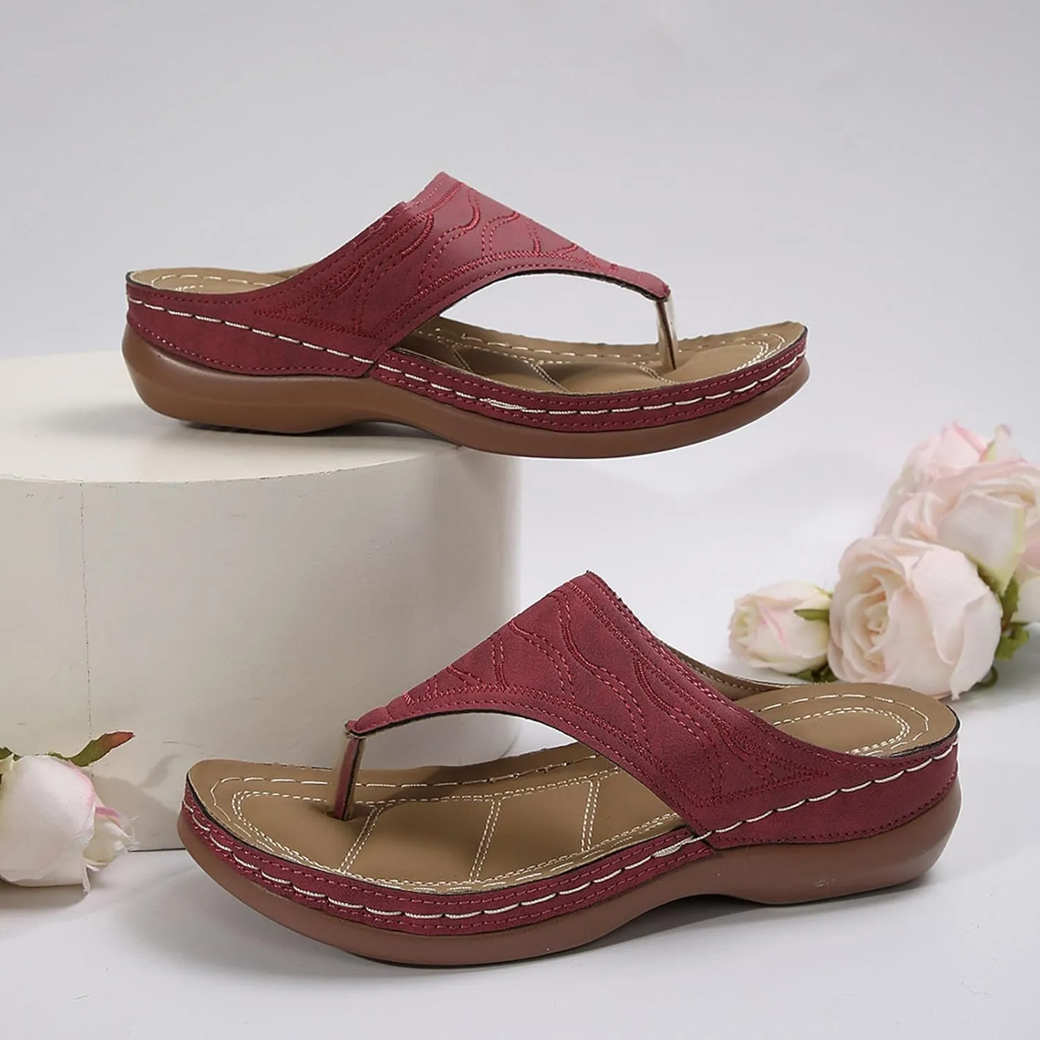 Sandals Women Wedge Shoes - Orthopedic Comfortable Arch Support Platform Womens Summer Dressy Flip Flop Casual Bunion Breathable