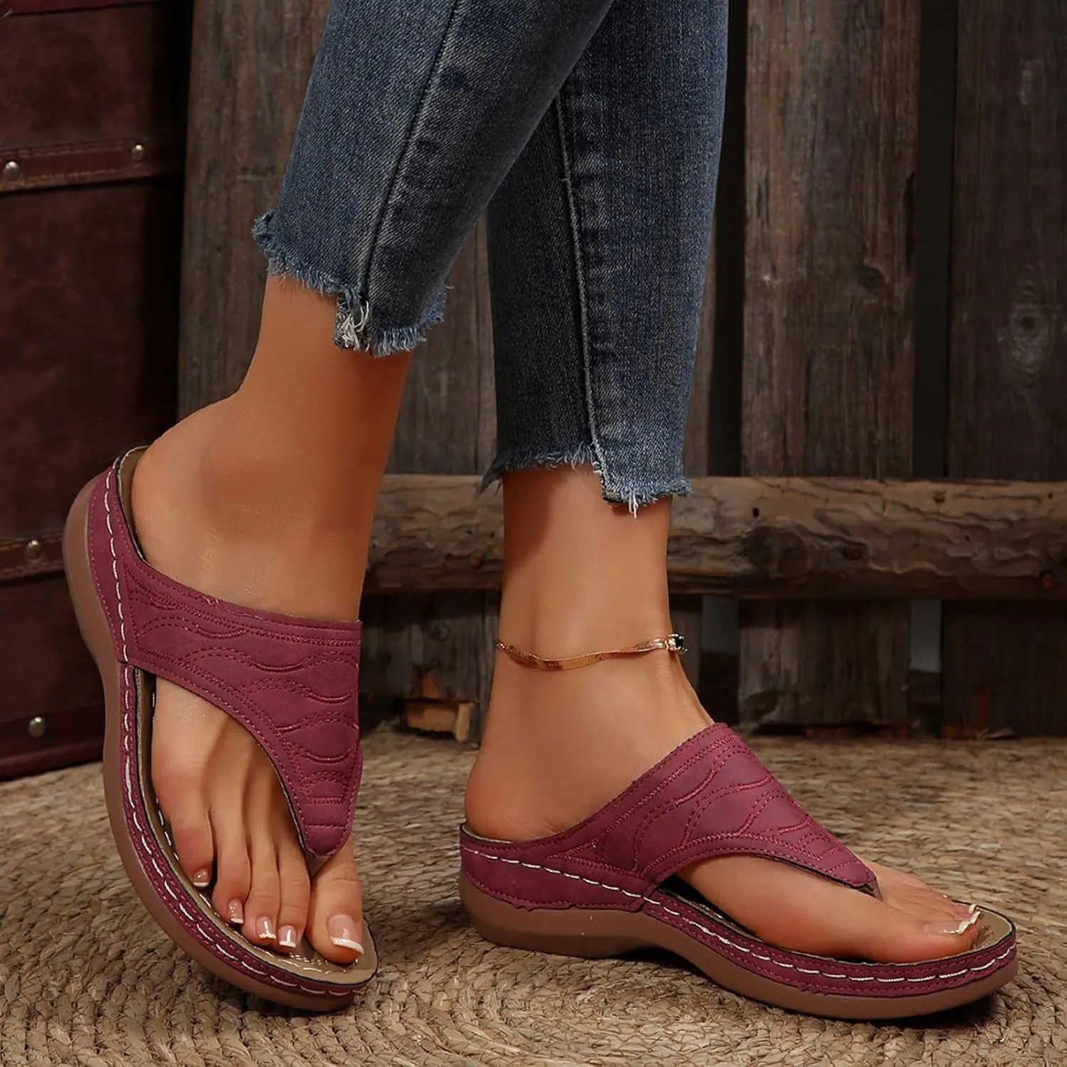 Sandals Women Wedge Shoes - Orthopedic Comfortable Arch Support Platform Womens Summer Dressy Flip Flop Casual Bunion Breathable