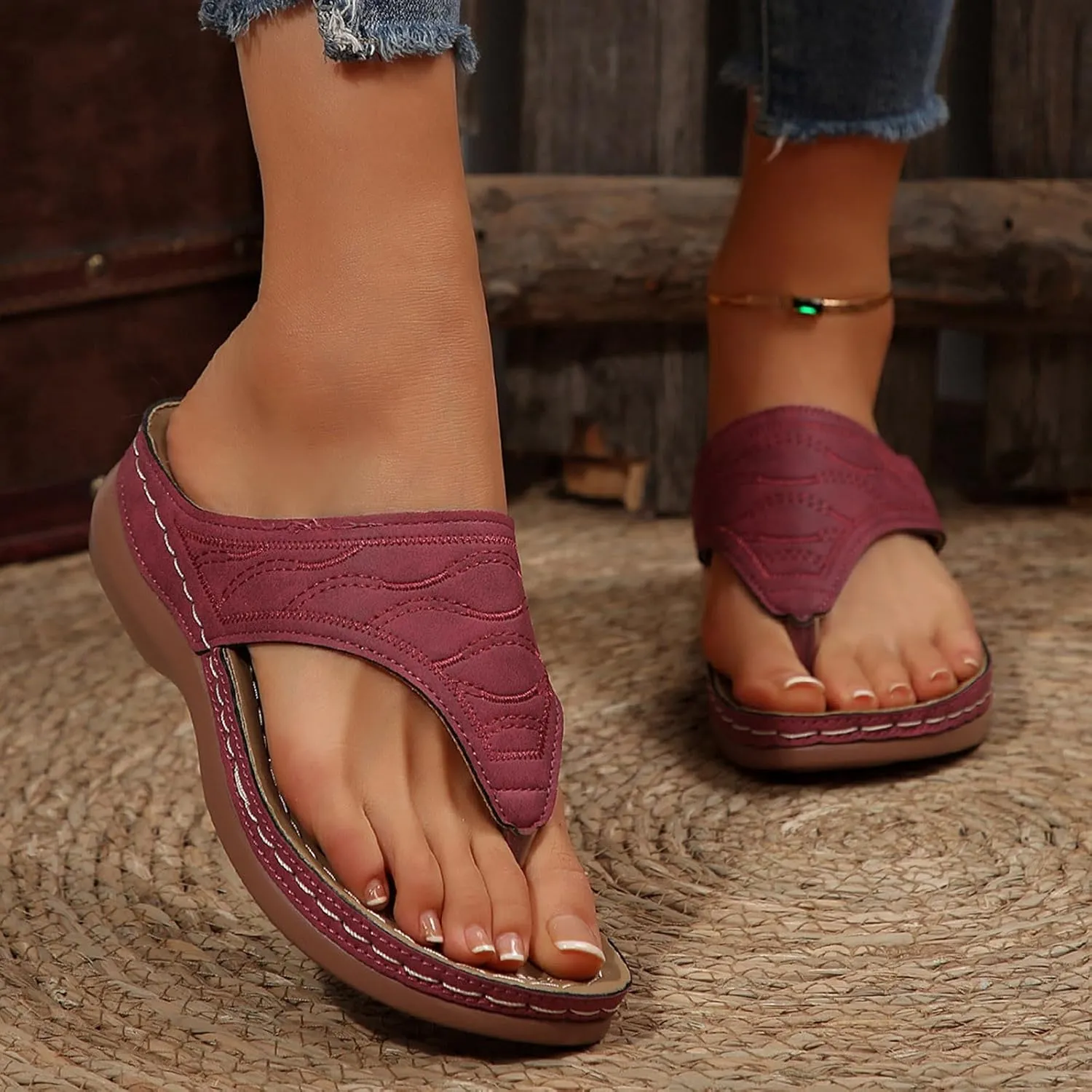 Sandals Women Wedge Shoes - Orthopedic Comfortable Arch Support Platform Womens Summer Dressy Flip Flop Casual Bunion Breathable