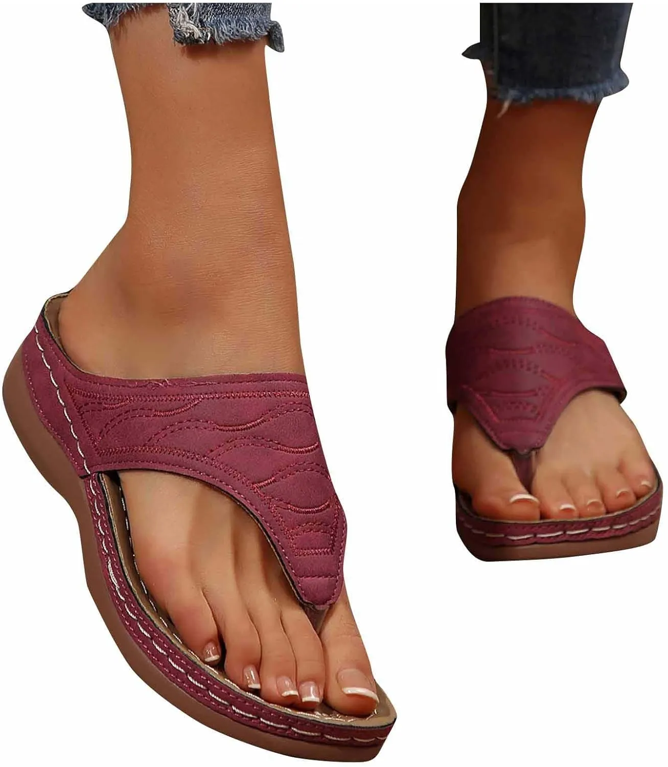 Sandals Women Wedge Shoes - Orthopedic Comfortable Arch Support Platform Womens Summer Dressy Flip Flop Casual Bunion Breathable