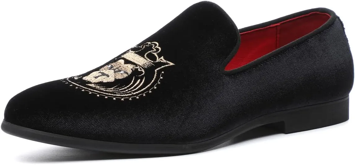 Santimon Men's Loafers Dress Shoes Slip On Driving Tuxedo Lion Head Walking Shoes