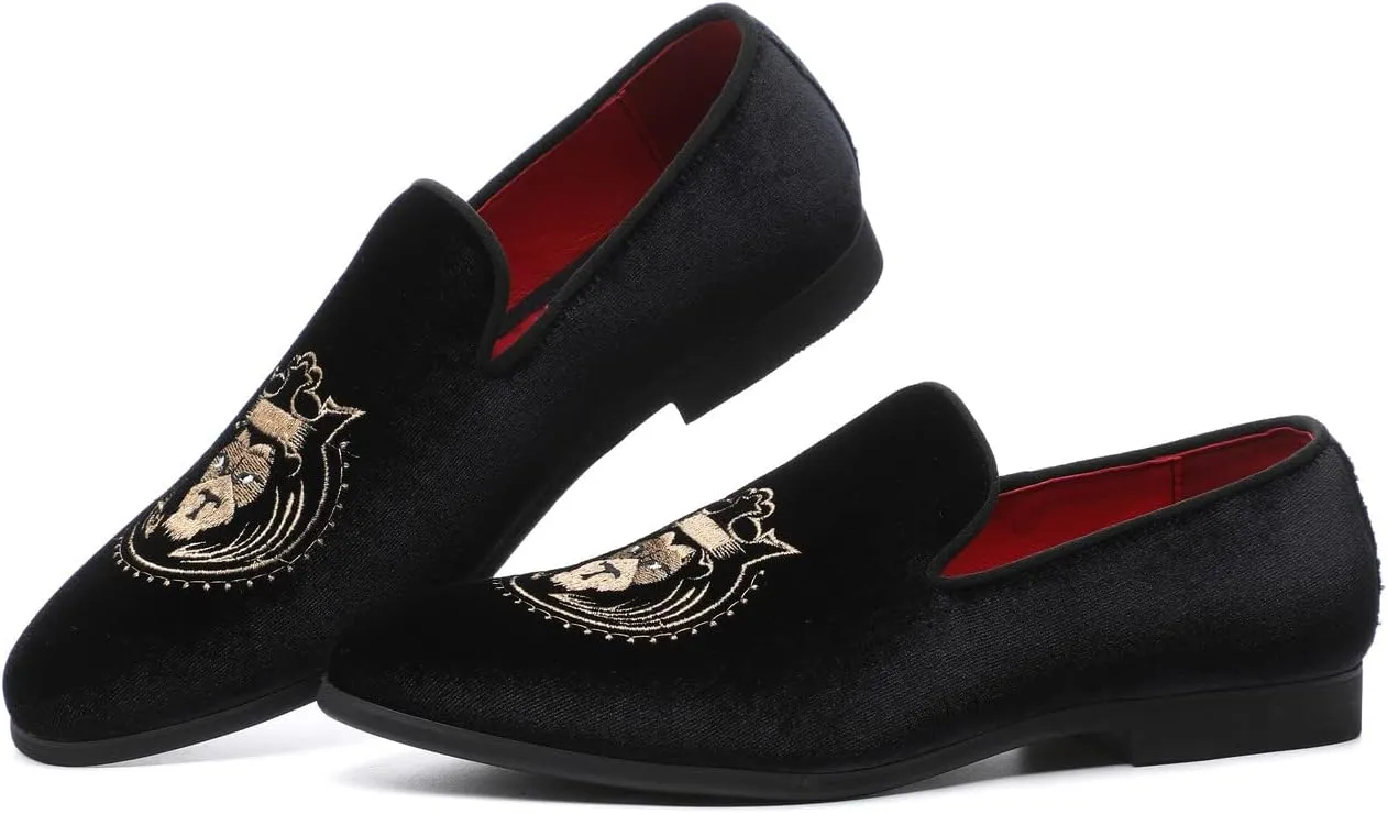 Santimon Men's Loafers Dress Shoes Slip On Driving Tuxedo Lion Head Walking Shoes