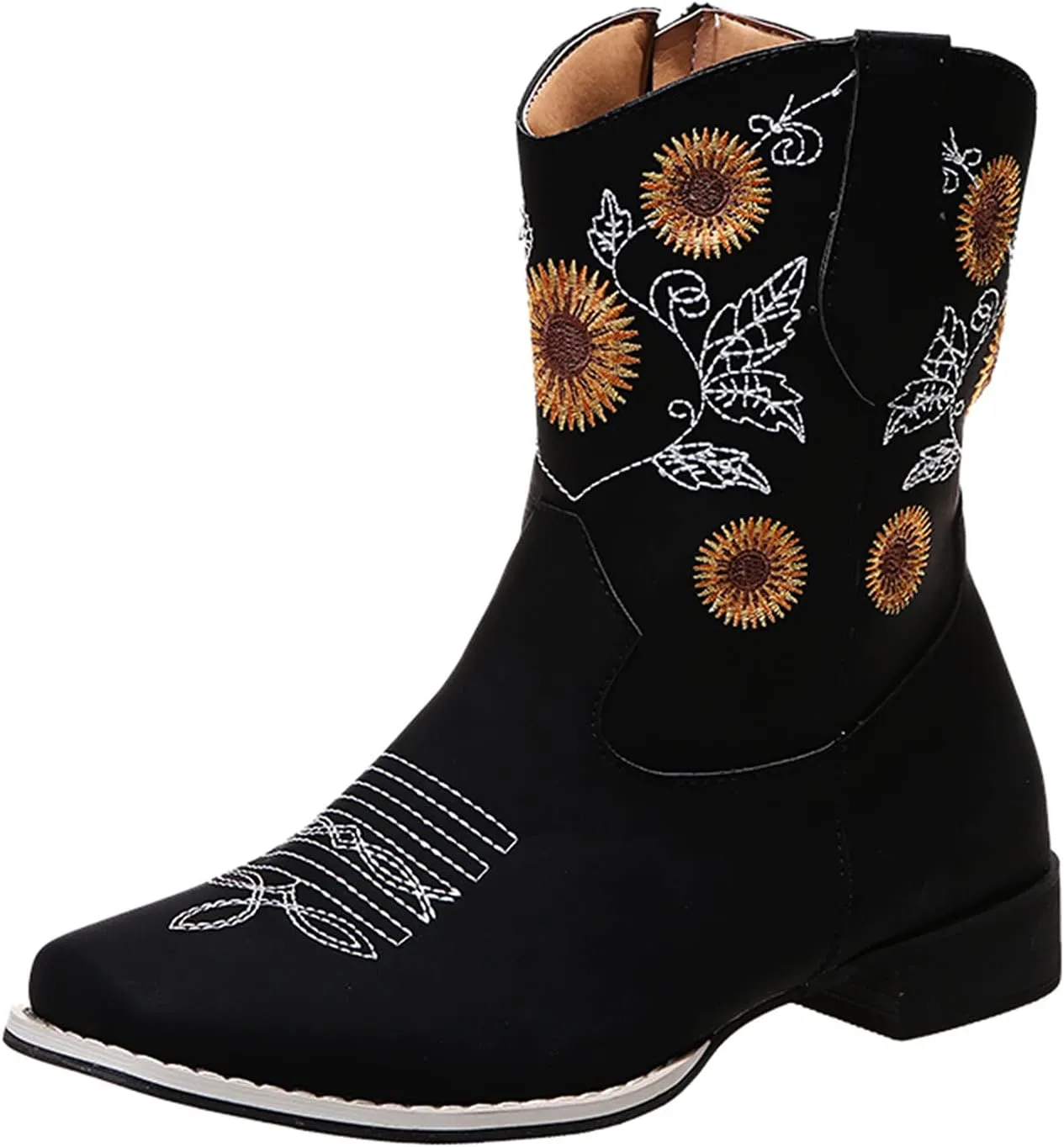 SBGMoSJ Mens Black Ankle Boots with Zipper Womens Low Wedge Heel Ankle Booties Fall Booties for Women 2023 No Heel Black Ankle Booties for Women Woman Boots