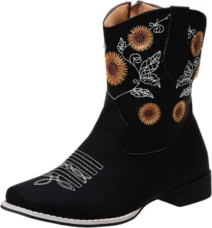 SBGMoSJ Mens Black Ankle Boots with Zipper Womens Low Wedge Heel Ankle Booties Fall Booties for Women 2023 No Heel Black Ankle Booties for Women Woman Boots