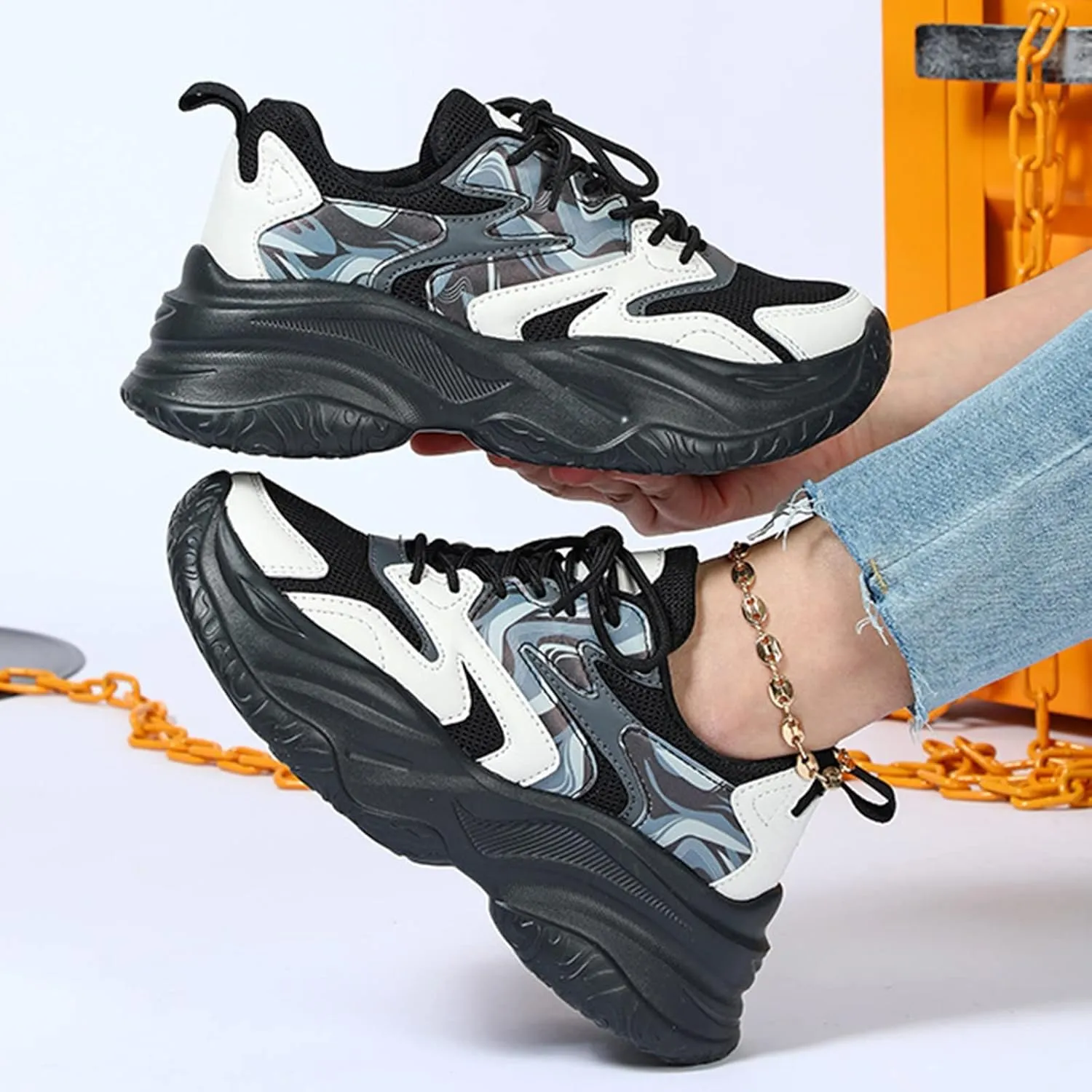 SBGMoSJ Platform Sneakers for Women Wide Size Womens Running Shoes Size 11.5 Wide Slip On Tennis Shoes Women Wide Width Bowling Shoes Women Size 9 1/2 Comfy Walking Shoes for Women Dressy