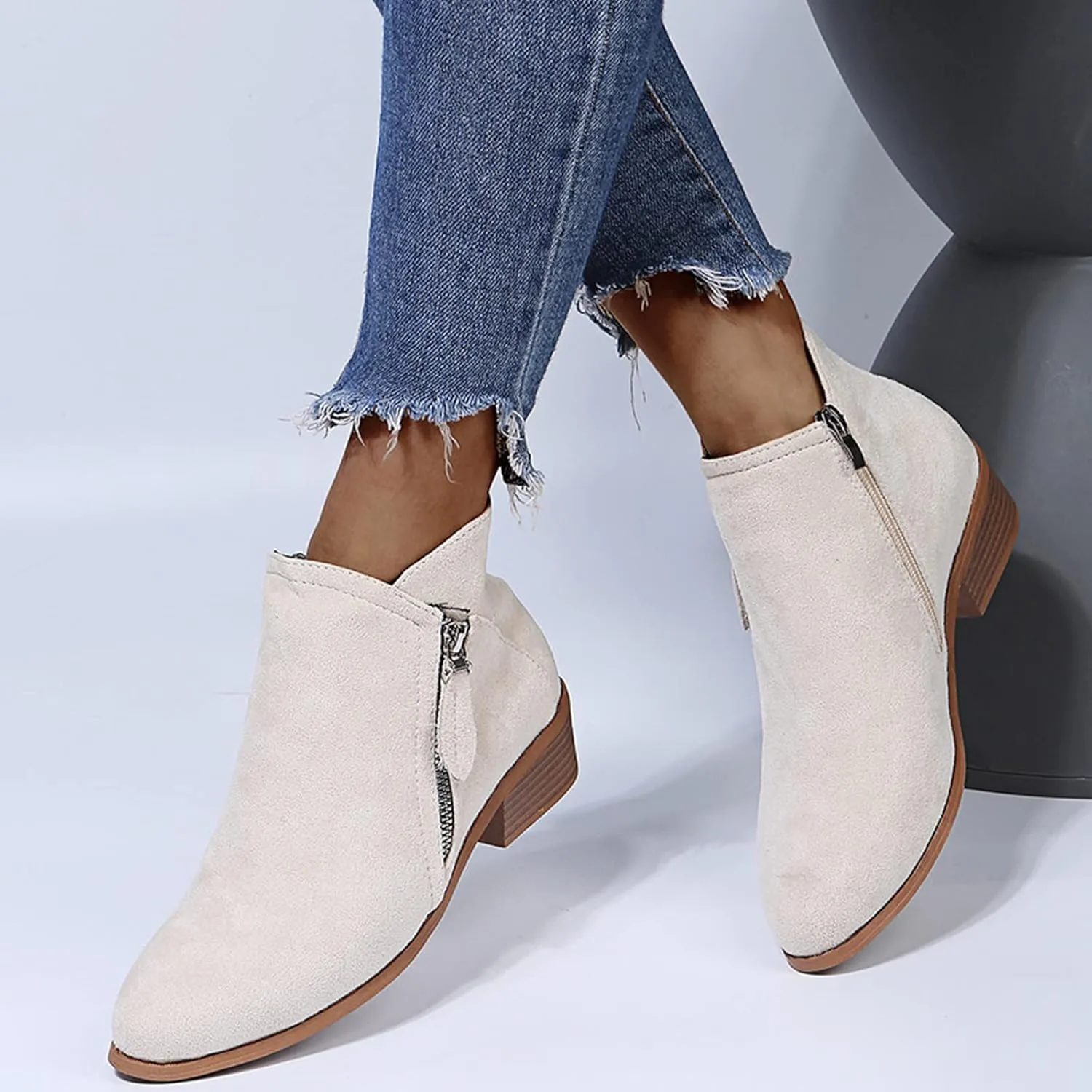 SBGMoSJ Wedge Boots for Women Ankle Booties White Ankle Boots for Wide Feet Black Pointed Toe Booties for Women Low Heel 80s Style Ankle Boots for Women Botines Para Mujer Elegantes Tacon Bajo