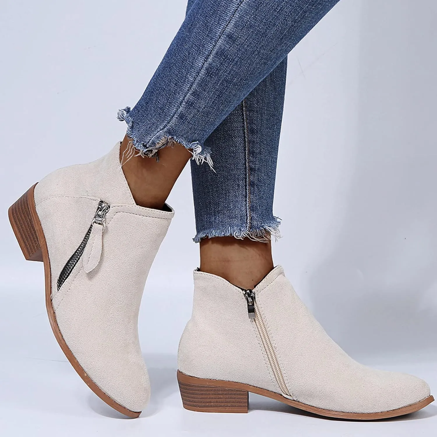 SBGMoSJ Wedge Boots for Women Ankle Booties White Ankle Boots for Wide Feet Black Pointed Toe Booties for Women Low Heel 80s Style Ankle Boots for Women Botines Para Mujer Elegantes Tacon Bajo