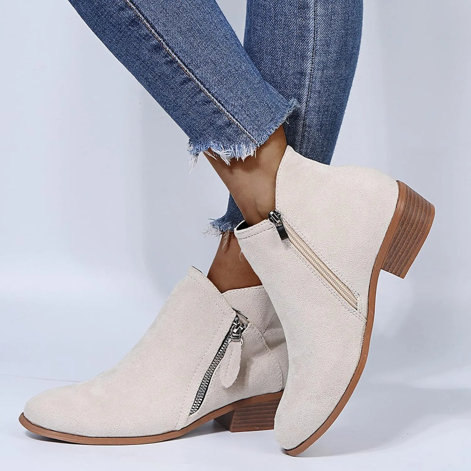 SBGMoSJ Wedge Boots for Women Ankle Booties White Ankle Boots for Wide Feet Black Pointed Toe Booties for Women Low Heel 80s Style Ankle Boots for Women Botines Para Mujer Elegantes Tacon Bajo