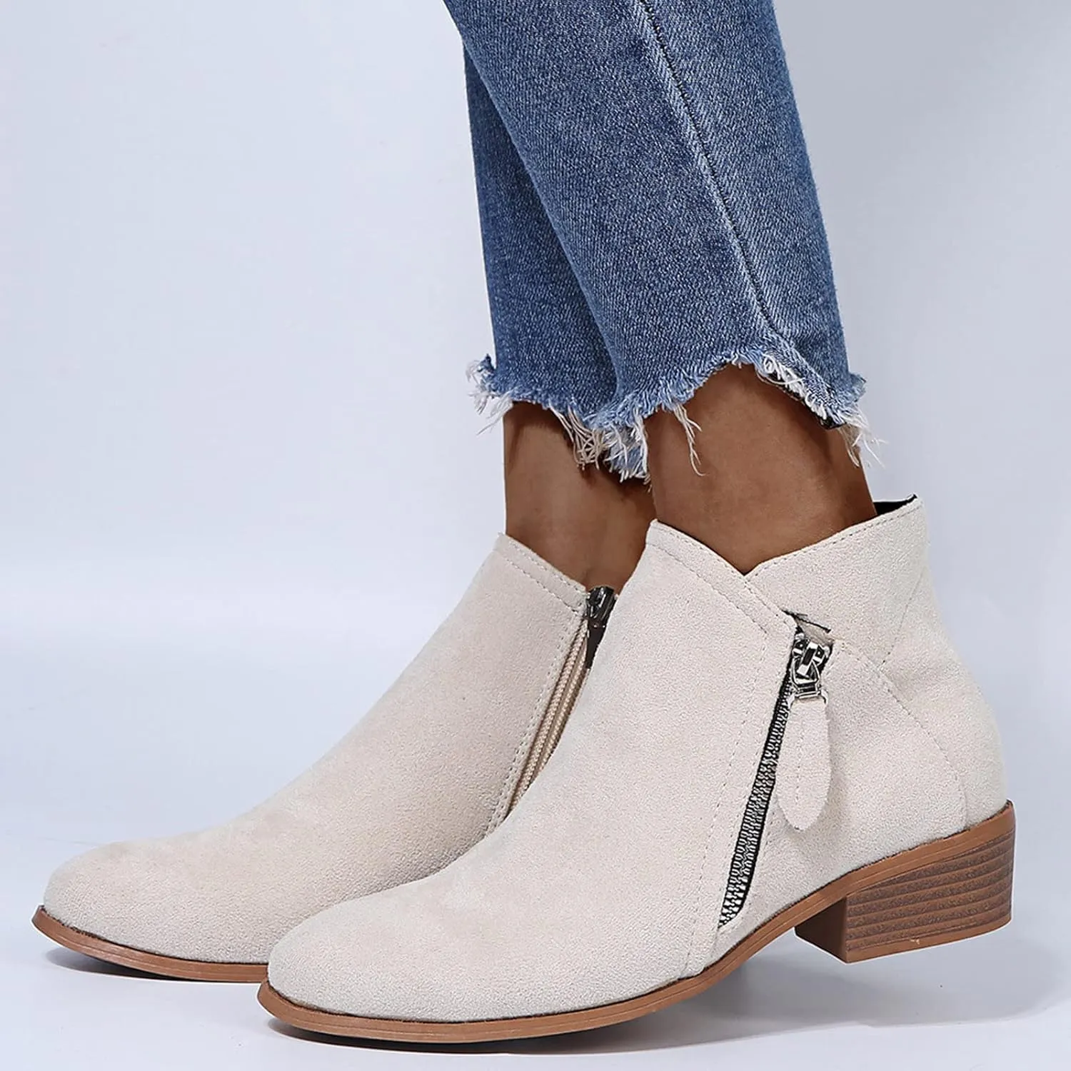 SBGMoSJ Wedge Boots for Women Ankle Booties White Ankle Boots for Wide Feet Black Pointed Toe Booties for Women Low Heel 80s Style Ankle Boots for Women Botines Para Mujer Elegantes Tacon Bajo