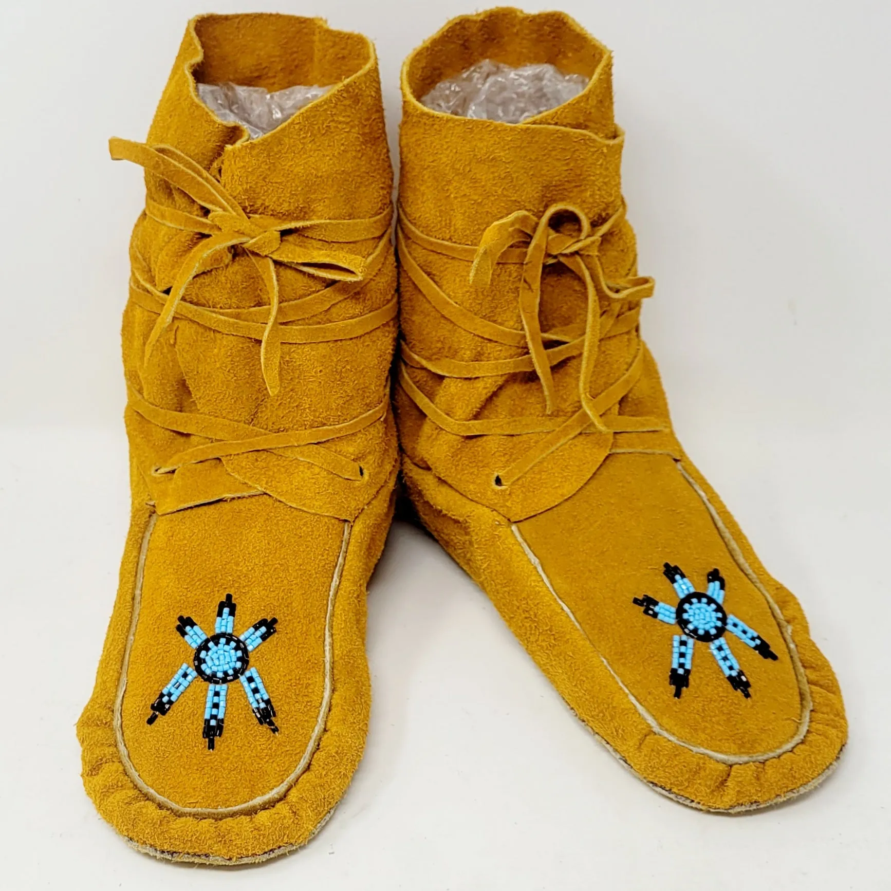 Sharon R Blue & Black Sun Adult Wraparound Moccasins