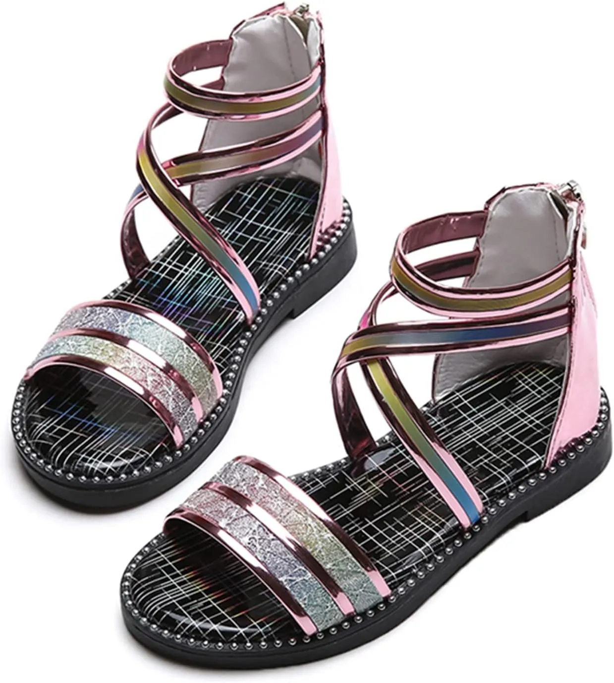 Shoes for Kids,Girls Sandals with Zipper Strappy Sandals Toddler Princess Shoes Dress Shoes 2-12 Years
