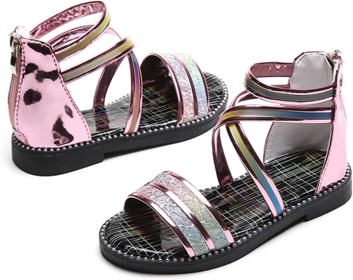 Shoes for Kids,Girls Sandals with Zipper Strappy Sandals Toddler Princess Shoes Dress Shoes 2-12 Years