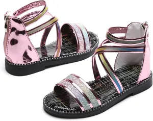 Shoes for Kids,Girls Sandals with Zipper Strappy Sandals Toddler Princess Shoes Dress Shoes 2-12 Years